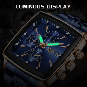 For Men's Quartz Watch Blue Dial Rose Gold Case Stainless Steel Strap Chronograph 3BAR Water Resistant <b>Calendar</b> Wristwatch - Product Image 4