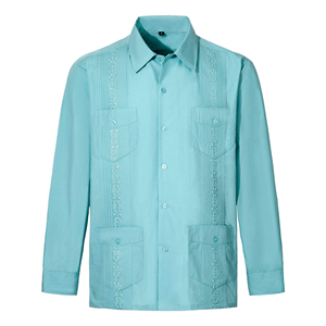 Camisas <span class=keywords><strong>Guayabera</strong></span> para Hombre, Cuatro Bolsillos, Casuales, Plisadas, Tallas Grandes, Manga Larga, Transpirables - Product Image 3