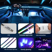 Bande lumineuse LED d'ambiance intérieure de voiture en acrylique à 3 boutons, décorative, cachée, contrôlée par application, RVB à couleurs fluides, 5V