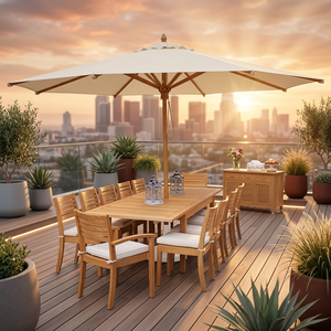 Wooden Rectangle Durable Outdoor Dining <b>Table</b> Set <b>Umbrella</b> 10 Seating Capacity Modern Design No Assembly Required for Courtyard - Product Image 2