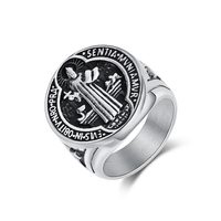 Bague en Acier Inoxydable de 23mm, Argent et Or, Tablette de l'Exorciste de Saint Benoît, Bague en Acier Inoxydable, Bijoux 953