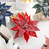Bunga Buatan Beludru Kristal Es Berlapis Salju Gaya Eropa DIY Dekorasi Natal