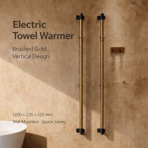 Calentador de toallas vertical independiente de acero inoxidable cepillado <span class=keywords><strong>dorado</strong></span>, <span class=keywords><strong>toallero</strong></span> calefactable para proyectos - Product Image 3