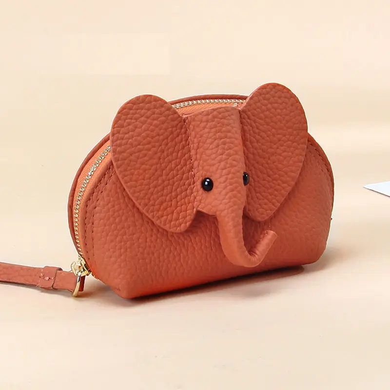 असली लेदर प्यारा हाथी मिनी रचनात्मक सिक्का पर्स कार्ड धारक कार्टून फैशन कार्ड धारक बटुआ