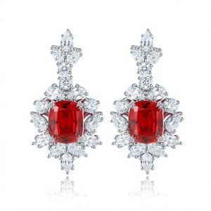 Boucles d'oreilles pendantes en argent sterling 925 plaqué rhodium avec rubis, style vintage de luxe léger, pour femme, idéales pour mariage ou cadeau de fête - Product Image 4
