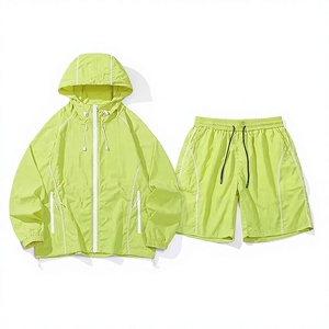 High Quality Unisex Lime Green Waterproof Polyester Waterproof Polyester Nylon Windbreaker Track <b>Jacket</b> and Shorts Set - Product Image 1