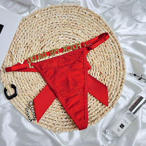 2025 Sexy a forma di cuore perizoma rosso con fiocco grande mutandine personalizzate con lettere di strass speciali da donna mutande regolabili con perizoma - Product Image 6