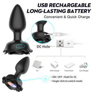 Rose Vibrateur LED Plug Anal Sex Toys Light Up Butt Plug Vibrateur 10 Modes de Vibration Butt Plug Avec Lumière - Product Image 5