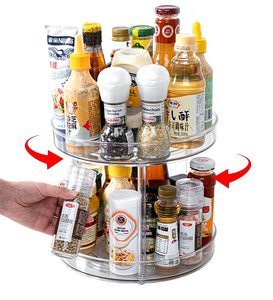 Bandeja giratoria de plástico transparente de 2 niveles, organizador giratorio para despensa, armario, encimera, nevera, tocador, baño, especias - Product Image 1