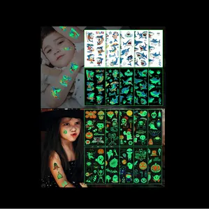 Milieuvriendelijke Fluorescerend Groen Kleurrijke Tattoo Sticker Halloween Glow In The Dark Kids Cartoon Gezicht Decoratieve Tatoeages Stickers