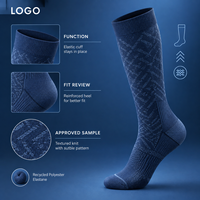 Chaussettes de compression sportives en polyester recyclé et élasthanne, jacquard tonal, avec soutien gradué du mollet, personnalisables OEM/ODM