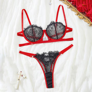 Damen Sexy Unterwäsche mit Durchsichtiger Dreipunkt-Spitze Stahlring-Brustgurt-Set BH-Dekoration - Product Image 1