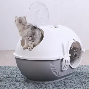 新しい猫のトイレボックスクローズドサンドボックスペットベッドパントイレアンチスプラッシュ猫トレイスプーン付きクリーンキティハウスプラスチック猫のトイレ