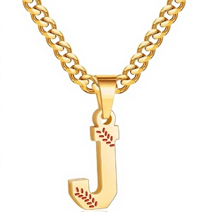 Collar con Colgante de Letra Inicial de Béisbol Chapado en Oro, Cadena Cubana de Acero Inoxidable para Hombre, Regalo para Fiesta - Product Image 4
