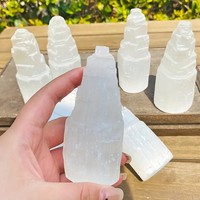 Tour de cristal naturel en sélénite blanche, pointe de sélénite faite à la main, tour de pierres précieuses, diffuseur en sélénite brute, pierre pour cadeau