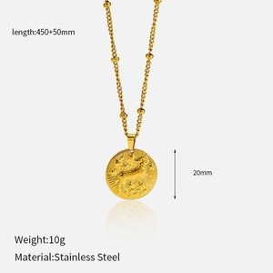 Conjunto de Collar con Colgante del Zodíaco Dorado, Monedas Redondas con Signos del Horóscopo, Joyería Celestial para Mujer - Product Image 4