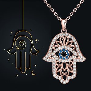 Collar Vintage Chapado en Oro Rosa con Circonita Cúbica, Colgante de <span class=keywords><strong>Mano</strong></span> de <span class=keywords><strong>Hamsa</strong></span> y Ojo Turco, Amuleto de Protección y Buena Suerte, Joyería para Mujer - Product Image 2