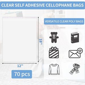 70 แพ็ค 12x18 นิ้วถุงแก้วใสพลาสติกใสสำหรับเสื้อผ้าห่อของขวัญของชำร่วยงานปาร์ตี้งานศิลปะการจัดเก็บ - Product Image 2
