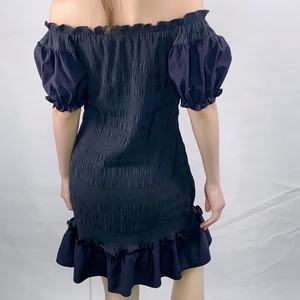 Vestido de Verano para Mujer, de Buena Calidad, con Hombros Descubiertos, Mangas Abullonadas, Plisado, Bordado Floral, Mini Vestido - Product Image 5