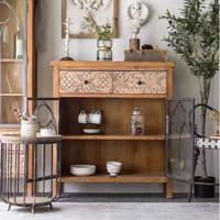Buffets d'armoires en bois de ferme avec portes en miroir Armoires de rangement pour console Armoires de buffet