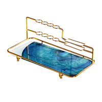 Plateau en verre de vanité, décoration rectangulaire dorée avec porte-brosse pour les organisateurs d'intérieur de la salle de bains