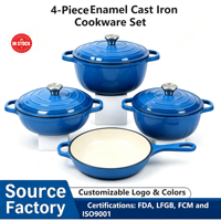 Ensemble de 4 casseroles durables, résistantes au four, avec options multicolores, revêtement émaillé antiadhésif, ensemble de casseroles et poêles en fonte