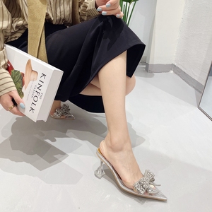 XSD Hot Sale Autumn New High Heels PVC Transparent Women's Pointed Shoes Rhinestone High Heel <b>Sandals</b> - Product Image 5