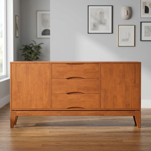 Aparador de Comedor Artesanal de Madera de Teca con 3 Cajones Centrales y Patas Inclinadas Tipo Puente - Product Image 2