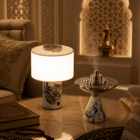 Lampe de table LED moderne nordique à abat-jour en tissu, 3 couleurs, à intensité variable, avec commande tactile, et ensemble encensoir en marbre de style arabe