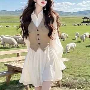 Elegant Breathable Washable Midi Casual Shirt Dress Patchwork Solid Color Turn-<b>down</b> Collar Natural Waistline Denim Women's - Product Image 2