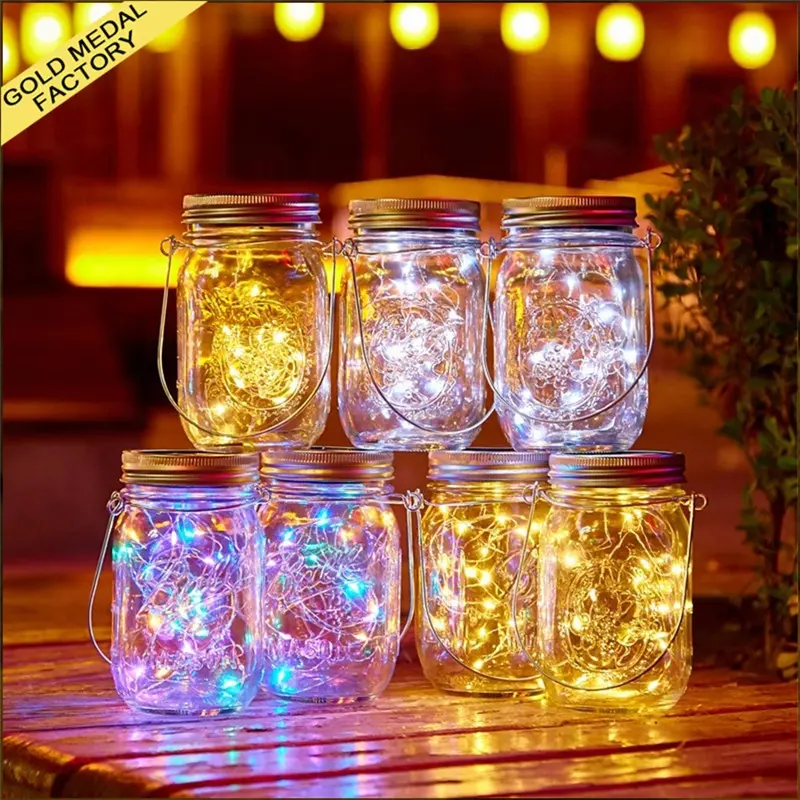 Mason Jar Coperchio Luci Led Leggiadramente Della Stringa Della lampada Patio Giardino Di Natale Decorazione di Festa Lanterna di Vetro Solare Mason Jar Coperchio Luce