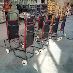 भोज और शादी की सजावट के लिए मेटल हैंड ट्रॉली, होटल बैंक्वेट उपकरण स्टैकिंग चेयर ट्रॉली कार्ट - Product Image 2
