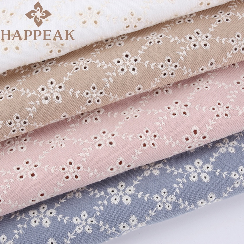 Высококачественная ткань HAPPEAK с вышитыми цветами, растягивающаяся фланелевая ткань с вышивкой из полиэстера