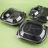 Boîte alimentaire jetable noire en plastique empilable, résistante à la pression, de qualité alimentaire, pour micro-ondes, pour repas à emporter et préparation culinaire