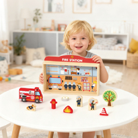 Ensemble de jouets en bois pour caserne de pompiers, jouet de simulation de pompier pour enfants