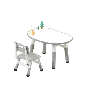 Children's Peanut <b>Table</b> Set 80x60cm <b>Adjustable</b> Height Plastic Kids Desk Chair For Kindergarten Early Education - Product Image 3