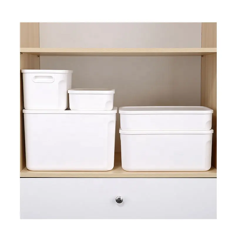 Stackable dustproof kitchen cabinet organizer boxes drinks books toys food storage organizer plastic storage bin with lids