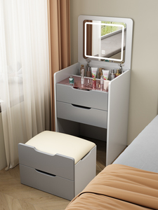 <span class=keywords><strong>Coiffeuse</strong></span> tout-en-un avec <span class=keywords><strong>miroir</strong></span> <span class=keywords><strong>LED</strong></span>, 2 tiroirs et tabouret rembourré – Table de maquillage intégrée moderne pour chambre d'hôtel - Product Image 1