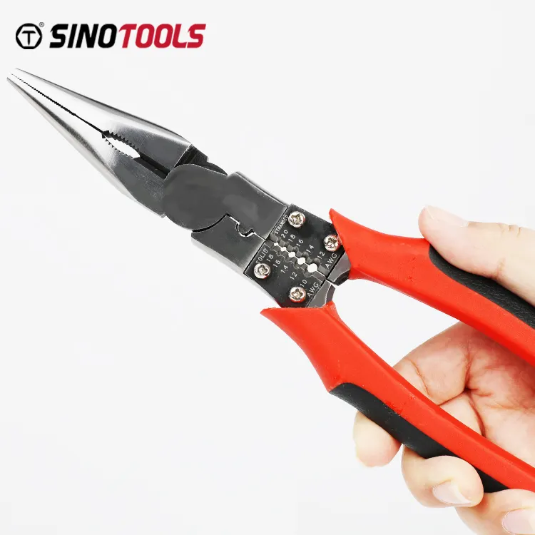 5 in 1 Long needle nose pliers multi function hand pull wire stripper crimping with cutter