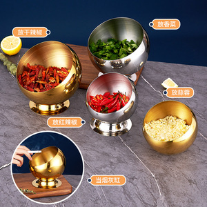Gold Stainless Steel Hemispherical Condiment Bowls For Hot Pot Restaurant Party Use Durable Solid Color Design - Product Image 1