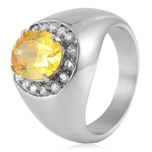 yunnique <b>Titanium</b> Steel <b>Ring</b> With Yellow Stone Prong Setting Unisex Wedding Jewelry Gift - Product Image 1