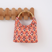 Tas Jinjing Gaya Baru Retro Motif Bunga dengan Cincin Bambu, Gaya Etnik Vintage, Tas Tangan Wanita Portabel untuk Perjalanan Sehari-hari dan Belanja