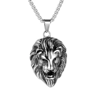 Colgante de cabeza de león para hombre, joyería de acero inoxidable, collar deportivo, accesorios de orgullo, venta al por mayor