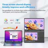 Monitor Portátil Doble Plegable de 14 Pulgadas FHD, Extensor de Pantalla para Laptop con Soporte Plegable