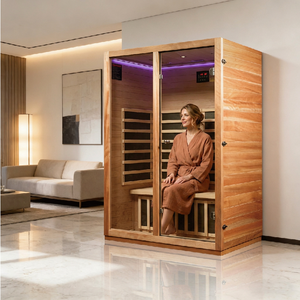 Sauna infrarouge électrique moderne en bois de pruche pour 2 personnes, écologique, faible EMF, spa bien-être pour appartement et chambre - Product Image 1