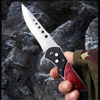 Couteau de poche pliant en acier inoxydable avec manche en bois, lame partiellement dentelée avec trous de drainage, couteau de coupe EDC pour l'extérieur