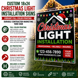 Letreros Personalizados de 18x24 para Instalación de Luces Navideñas - Impresión a Todo Color Vibrante - Letrero de Patio Duradero para Marketing de Contratistas - Product Image 1