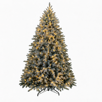 Sapin de Noël floqué pré-éclairé avec éclairage LED blanc chaud, branches en PVC pliables, support métallique, décoration intérieure pour les fêtes