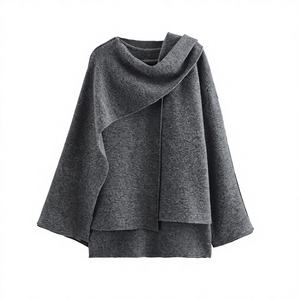 Suéter Casual de Poliéster para Mujer, Cuello Irregular con Botón, Transpirable, Moderno, para Otoño e Invierno - Product Image 1