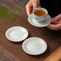 Sous-verre en céramique blanc lune style Ruyue, résistant à la chaleur, accessoire de service à thé Kung Fu, design de luxe, pour voyage, base de tasse en porcelaine